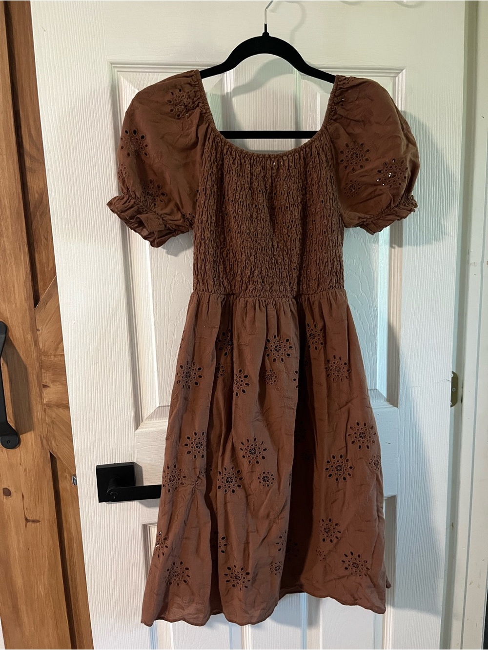 Valentina Naldi Made in Italy Brown Eyelet Smocked Dress - Small